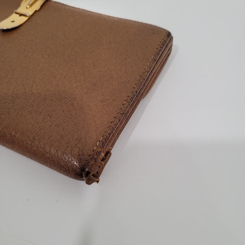 GUCCI Vintage Byckle Clasp Wallet Bifold Brown Large Retro Clutch Leather Fair - Picture 16 of 16